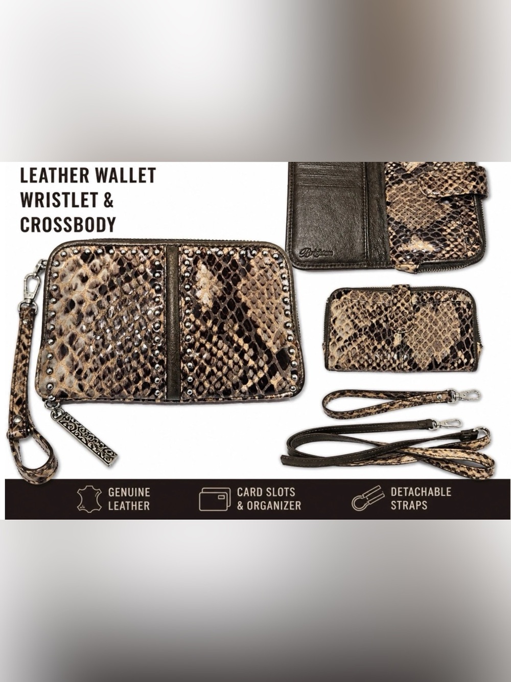 Brighton Snake-Print Leather Wristlet & Crossbody - Brown/Beige
